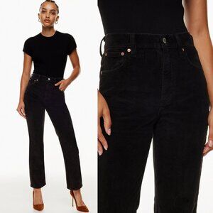 Denim Forum The Arlo High Rise Straight 28L Corduroy Jeans Black Size 28